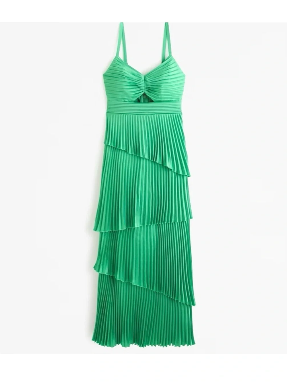 A & F Giselle Pleated Tiered Maxi Dress medium green cutout